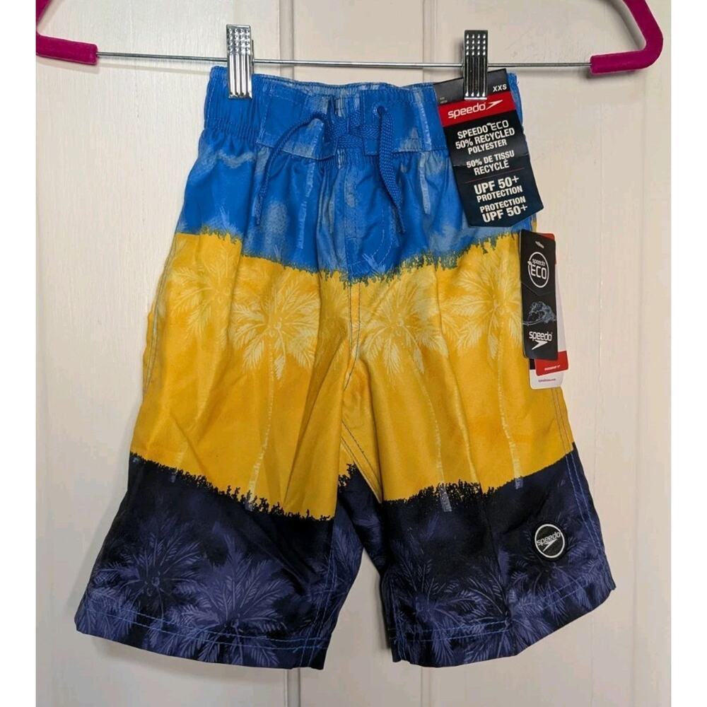 Speedo Eco Boys XXS Peacoat Swim Trunks Tropical UPF Board sports (918)